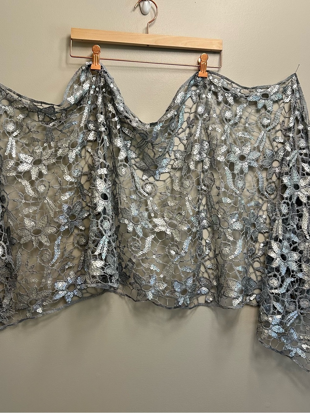 Silver Floral Sequin Lace Wrap Scarf